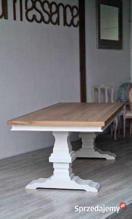 Piękny dębowy stół rozkładany Hampton bielony 110cm Łódź