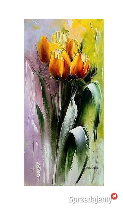 Kowalik Tulipany 20x40 obraz olejny kwiaty Malarstwo Warszawa