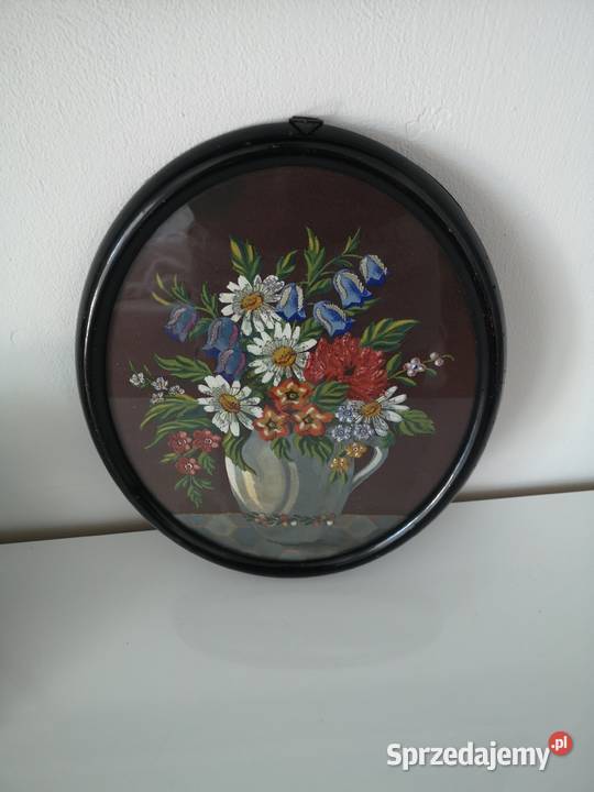 Obraz kwiaty olejny haft vintage Toruń