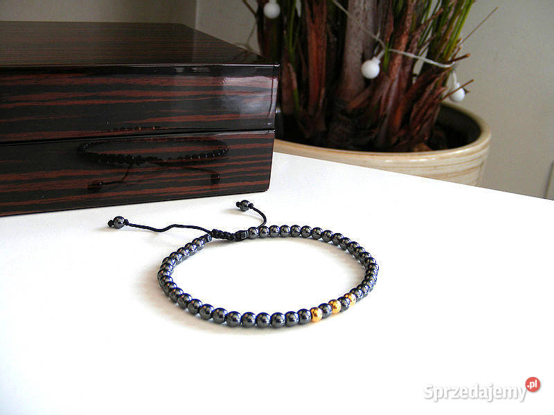 Bransoletka Wojownika 18k złoto hematyt stalowy złoto Zgierz