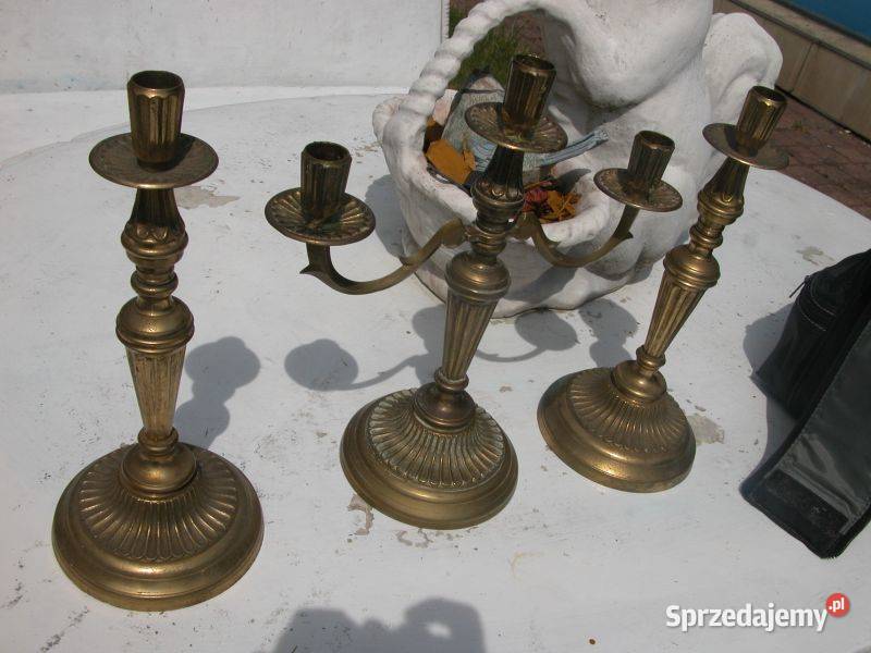 stare mosiężne świeczniki 3 sztuki lubuskie Gorzów Wielkopolski