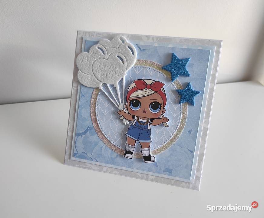 Kartka na urodziny ręcznie robiona LOL niebieska Łódź