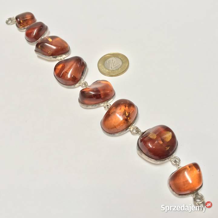 Srebrna BRANSOLETKA damska 925 z BURSZTYNAMI srebro