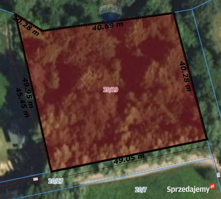 Działka z linią brzegową siedlisko z sadem i las