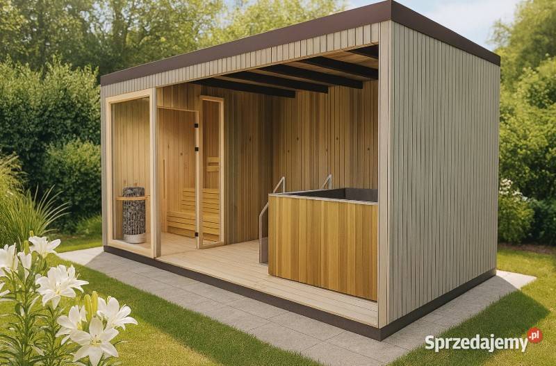 Sauna ogrodowa z wiatą 500x245x230 projekty Częstochowa