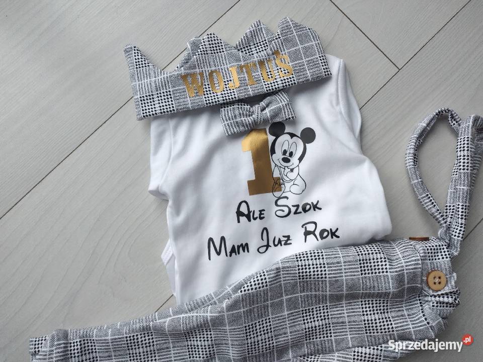 Komplet szara elegancka kratka chłopca z korona Rozmiar 86 Kraśnik