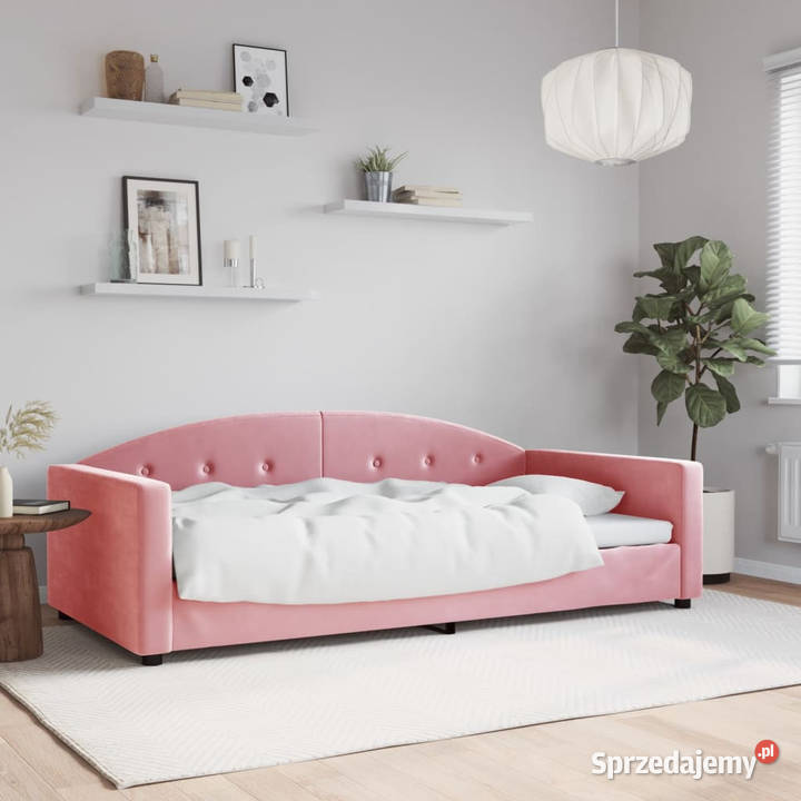 Sofa z funkcją spania różowa obita aksamitem 75cm Warszawa