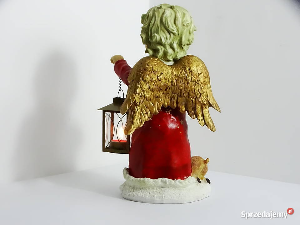 Figurka świąteczna Anioł z latarenką i sarenką Biłgoraj