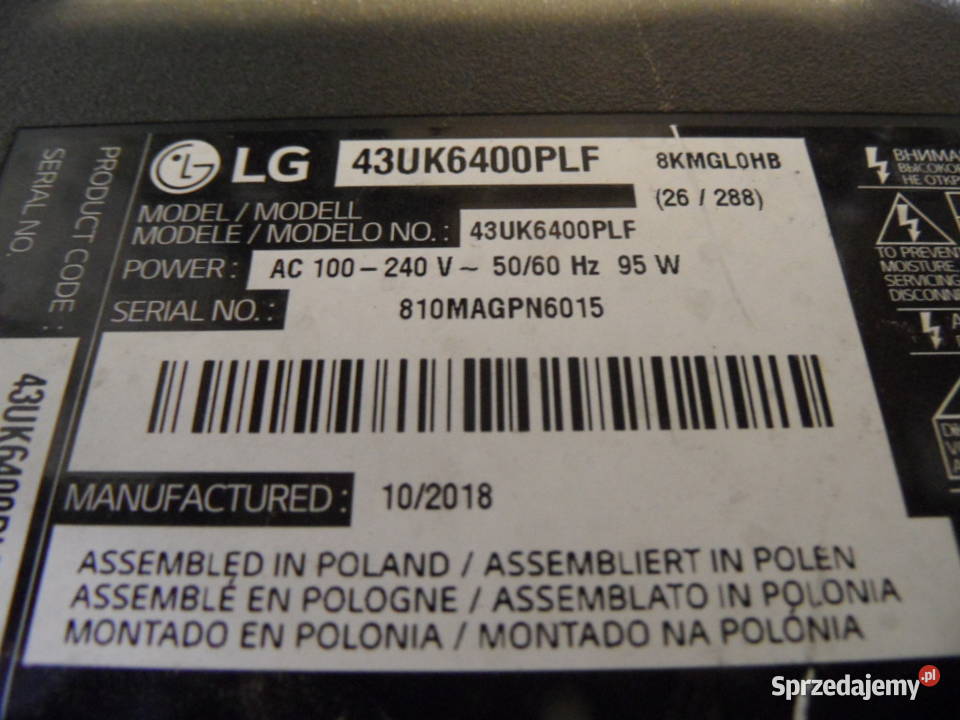 plyta glowna telewizora LG 43UK6400PLF AGD świętokrzyskie Kielce sprzedam
