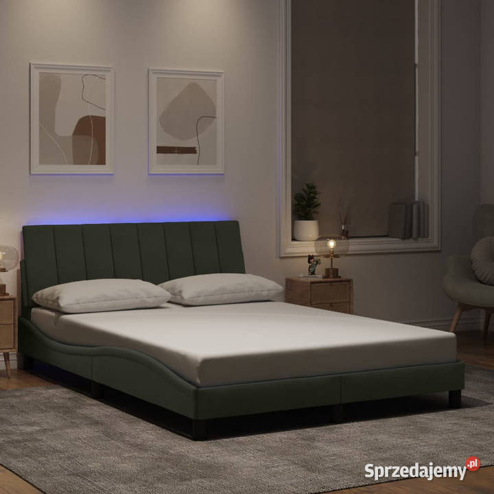 Rama łóżka z LED jasnoszara aksamitna 140x190 145cm Warszawa sprzedam