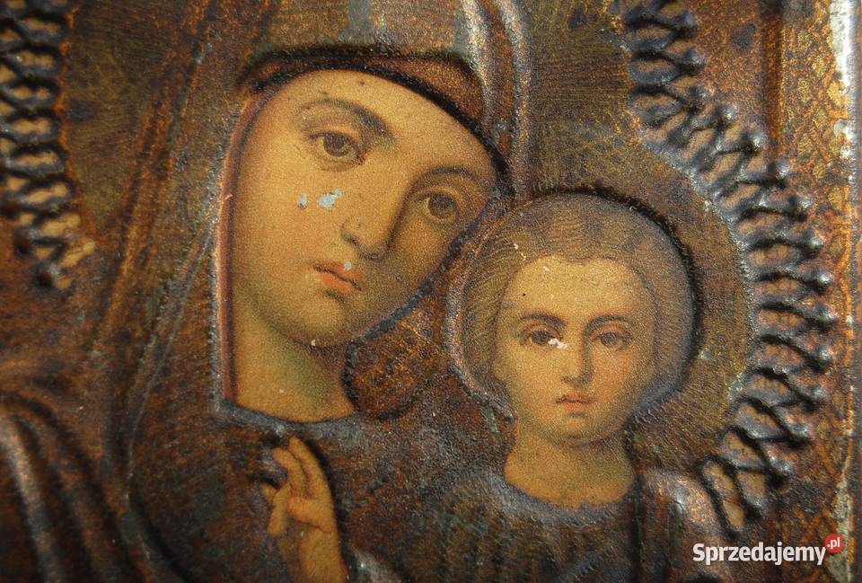 Matka Boża Kazańska stara ikona rosyjska antyk Wyposażenie wnętrz