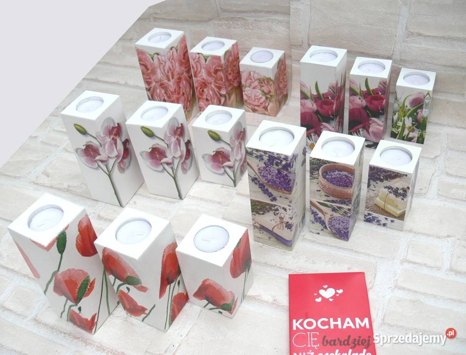 3 duże świeczniki Maki róże lawenda prezent mazowieckie