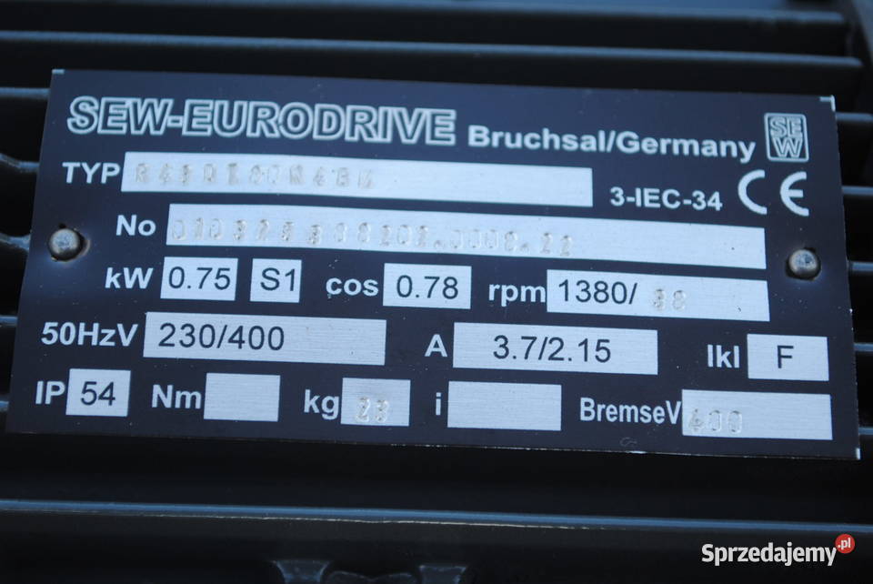 Motoreduktor 075kw 38obrmin z hamulcem firmy SEW lubuskie Kargowa
