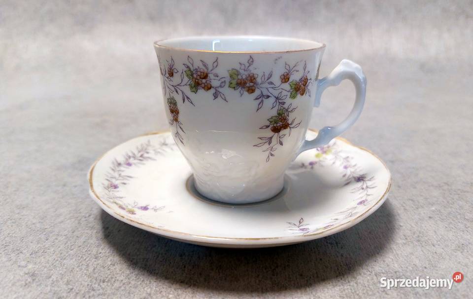Secesyjny duet Filiżanka Stareńki Duet Piękne Porcelana i szkło Dobrzany