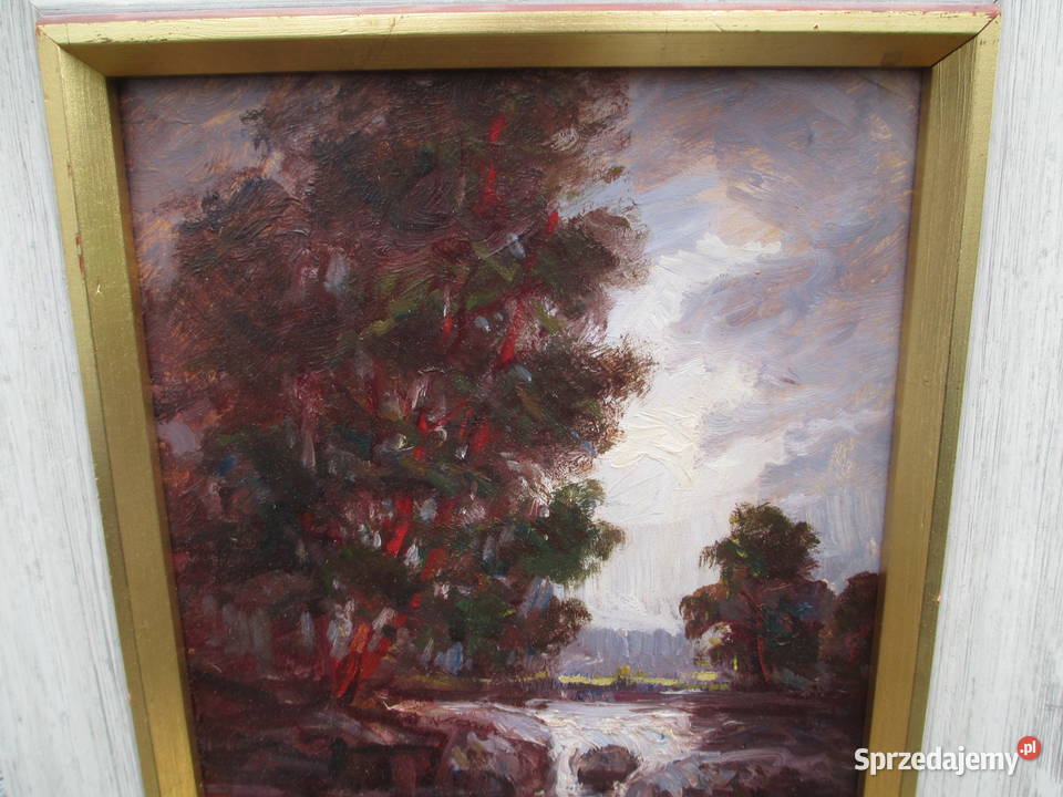 Obraz olejny Pejzaż Szwecja lata 60 lubelskie