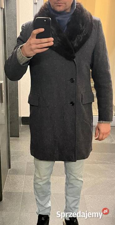 Płaszcz męski z wełny z kołnierzem z nutrii Warszawa