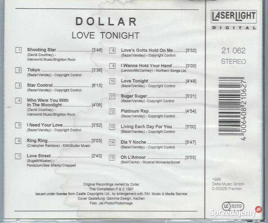 CD Dollar Love Tonight 1998 pop Płyty i kasety Brwinów