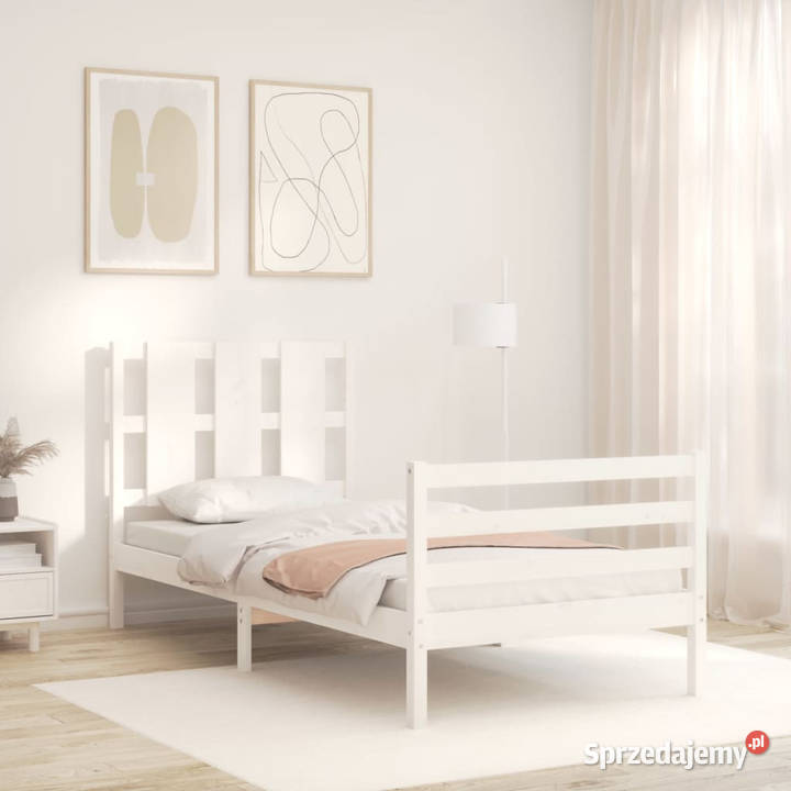 Rama łóżka z wezgłowiem biała lite drewno 90x200 Warszawa