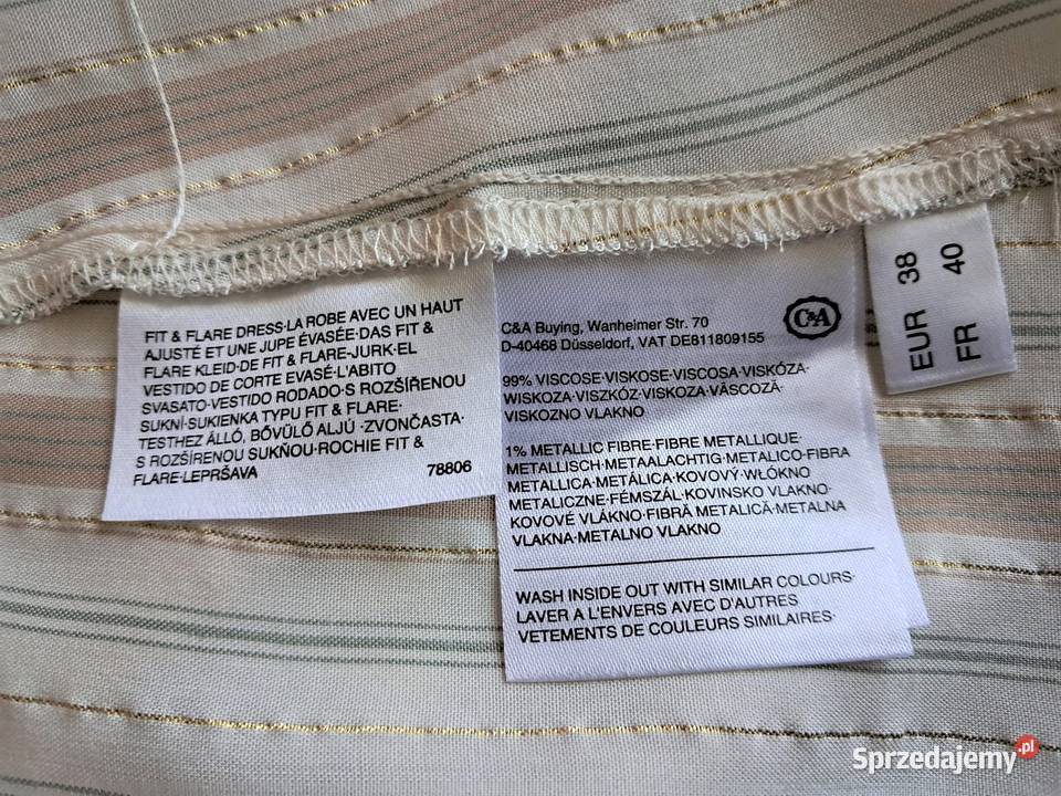 Śliczna kremowa sukienka w prążki odkryte plecy Rozmiar 38(M) Kraków