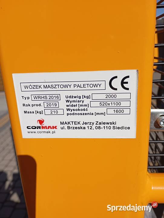 Wózek masztowy paletowy 2T nowy Radzyń Podlaski