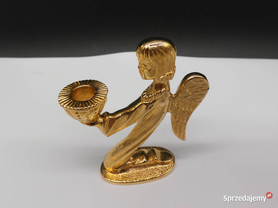 Świecznik ANIOŁEK Pozłacany 18K Złotem Retro Raszków