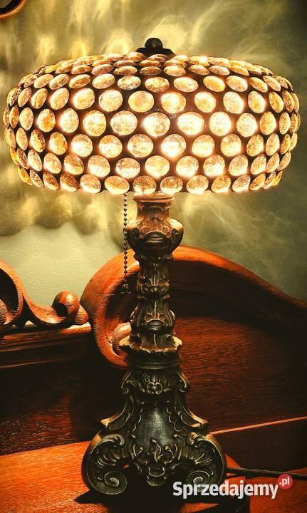 Piękna lampa witrażowa mosiądz szklane kaboszony Wysoka