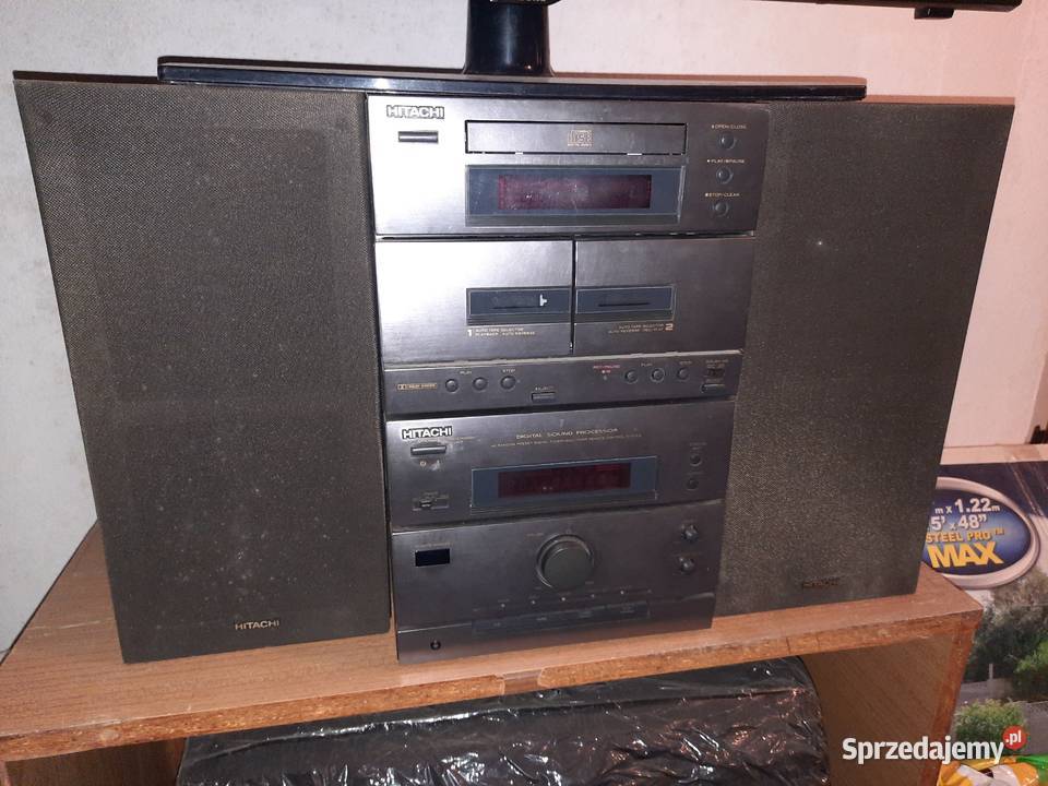 Wieża HITACHI CD, Magnetofon x2, Radio?, Wzmacniacz, Kolumny 2x50W AUX Komp