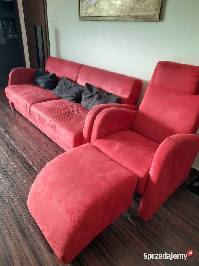 wypoczynek sofa dwa fotele dwa podnóżki Czerwona Sofy i kanapy sprzedam