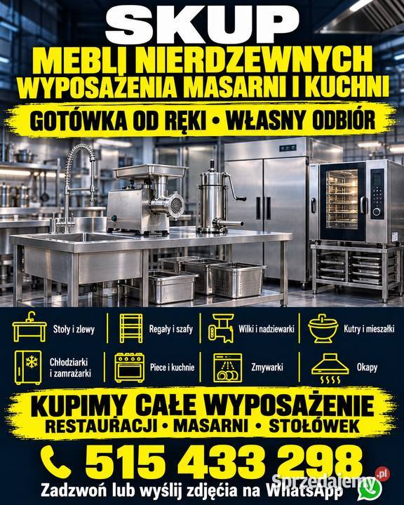 Skup mebli nierdzewnych, wyposażenia masarni i gastronomii Katowice