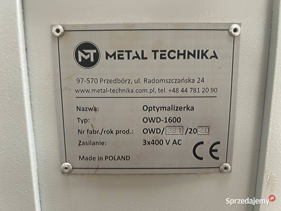 Optymalizerka OWD1600 MetalTechnika 2020r 100 Produkcja Bobrowo
