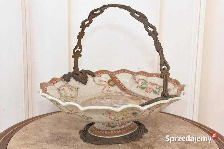 Antyczna Patera Owocnik Porcelana Brąz Kwiaty Kraków