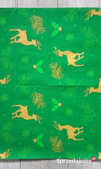 Zestaw 12 serwetek świąteczne jeleń na zielonym zielony Boże Narodzenie małopolskie Chrzanów