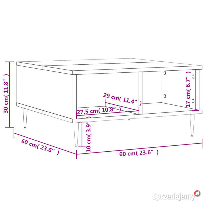 Stolik kawowy biały 60x60x30 materiał