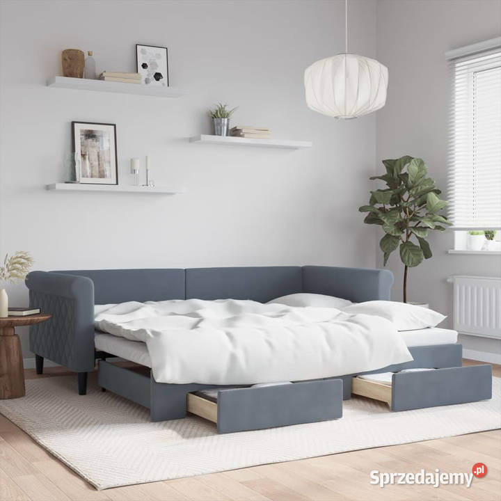Sofa rozsuwana z szufladami ciemnoszara aksamit Warszawa sprzedam