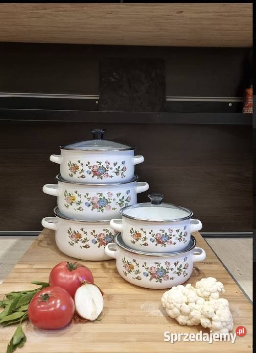 89 Garnki emalia drobne kwiatki śląskie Zabrze