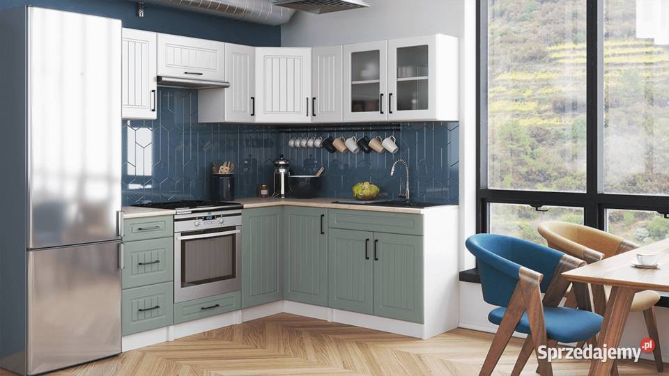 Kuchnia narożna ROTIZA BIAŁY MAT DENIM MAT Meble Brody