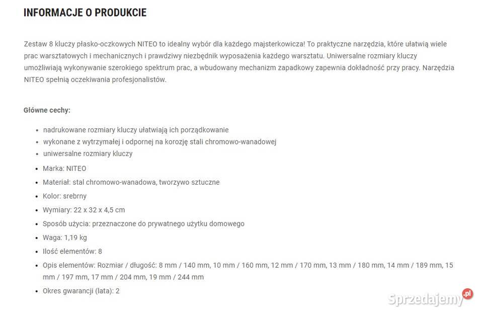 Klucze płaskooczkowe NITEO 8 grzechotka nowy