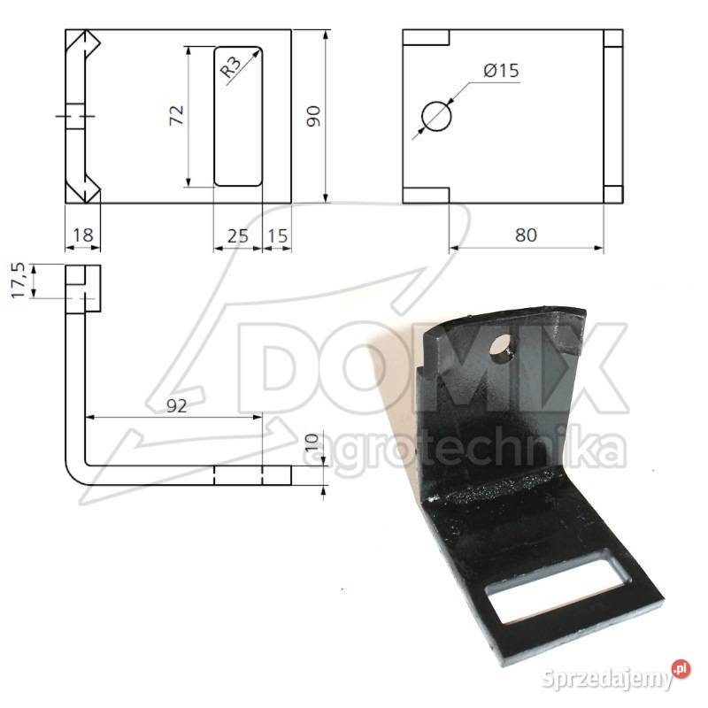 Uchwyt zęba 70x12mm na ramę 80x80mm AF701280