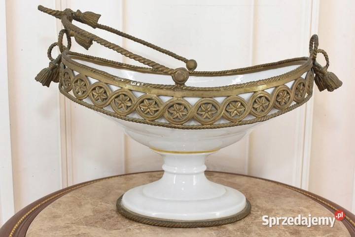 Antyczna Biała Patera Owocnik Porcelana Brąz Kraków
