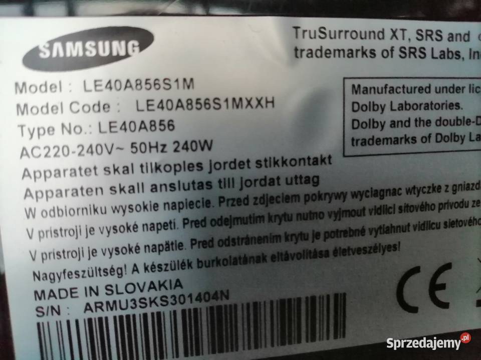 Samsung LE40A856S1MCzęśći kujawsko-pomorskie Bydgoszcz