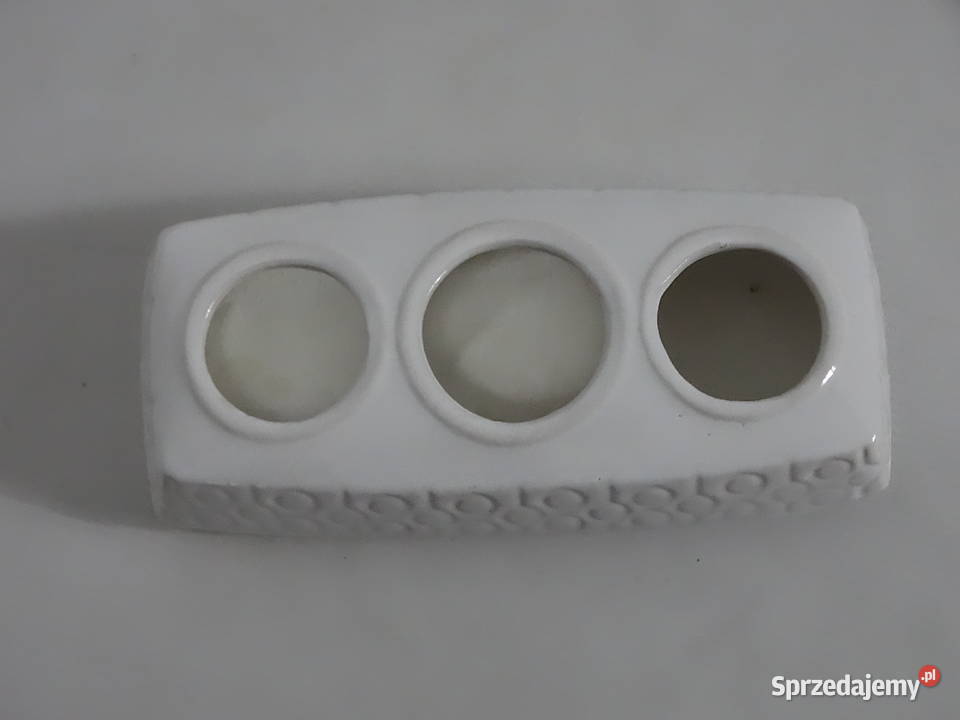 Retro Świecznik Ceramiczny Biały MidCentury lubelskie Biłgoraj