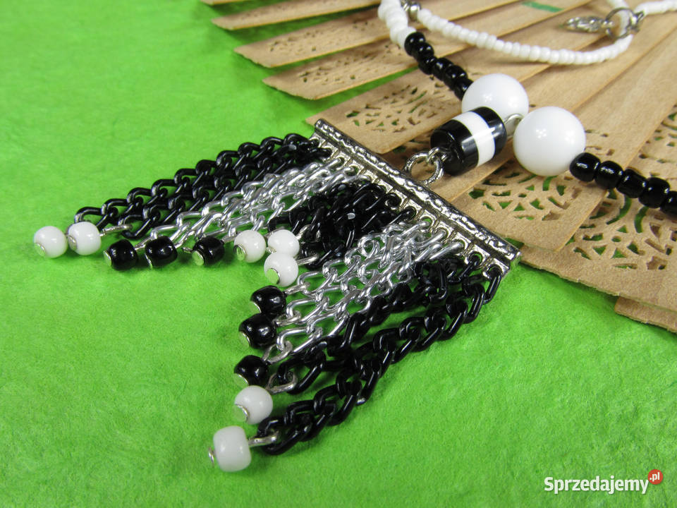 Naszyjnik czarnobiały łańcuszki koraliki eko Katowice