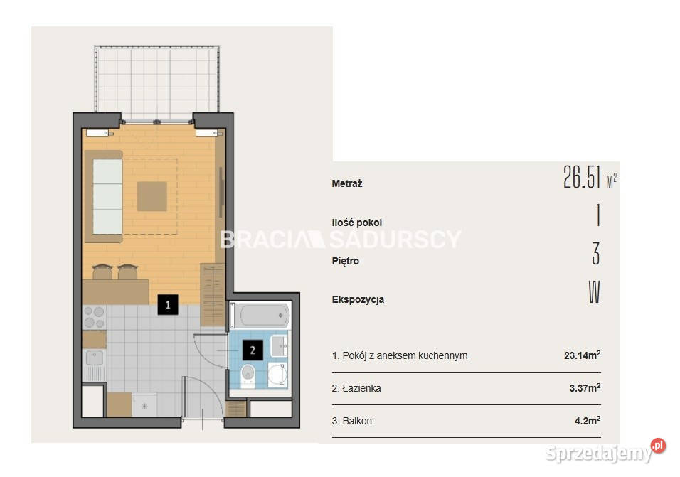 Mieszkanie do sprzedania Kraków 2651m2 1 pokój apartamentowiec sprzedam