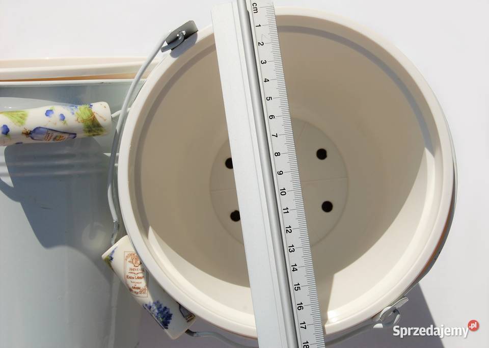 Wiaderko metalowe ceramiczny uchwyt lawenda biały Lublin