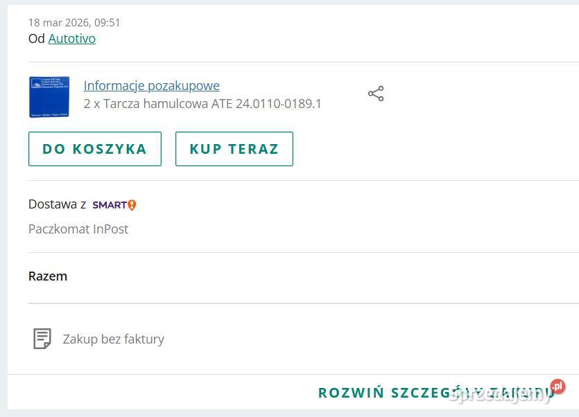 Tarcza hamulcowa tylna Volvo 200700900 nowe ATE Brzana