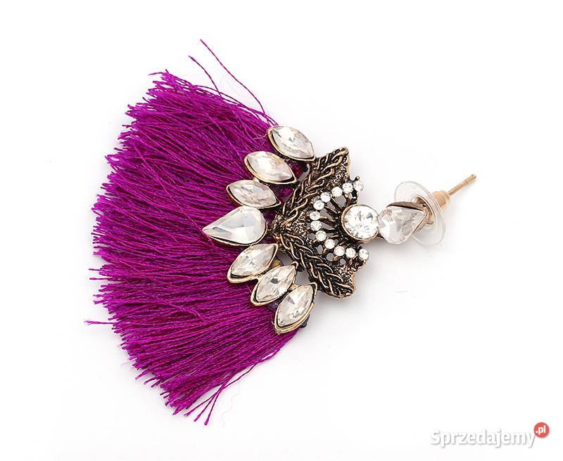 Nowe kolczyki chwosty fioletowe białe kamienie Szczecin