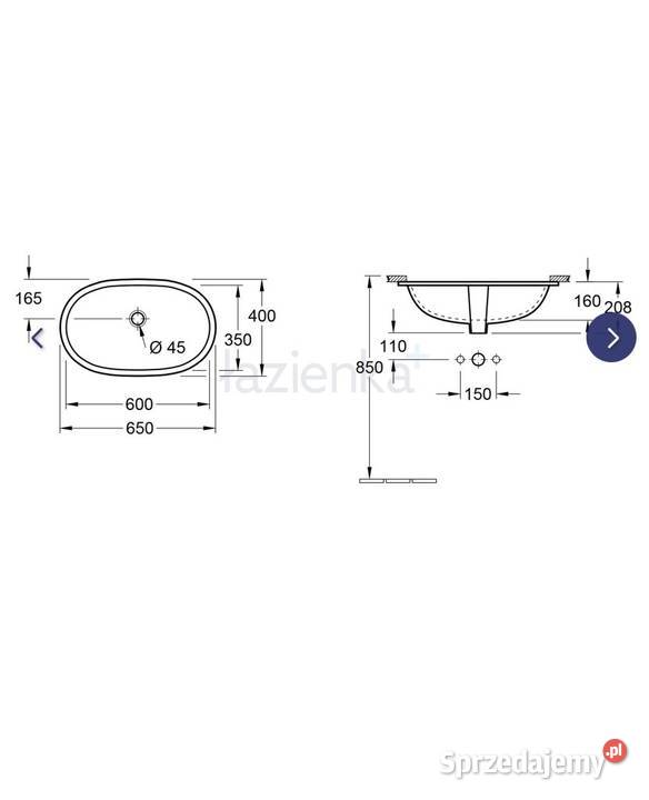 Unywalka podbltowa Villeroy Boch 60x35 Umywalki Warszawa sprzedam