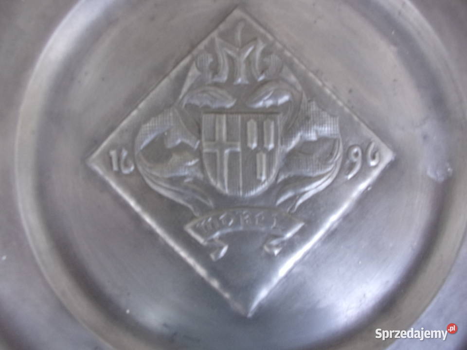 Metalowy talerz z herbem MOREL1696 rycerza Warszawa