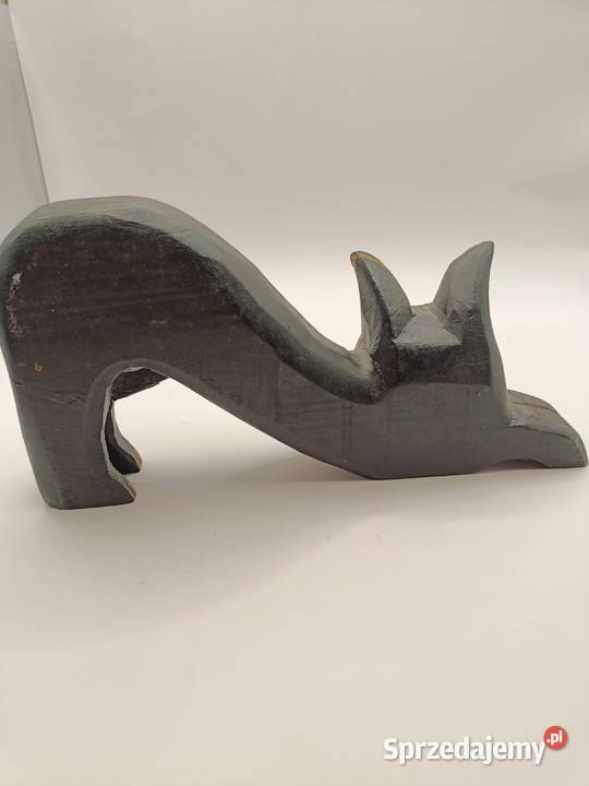 Figurka vintage Kot rzeźba drewno czerń złocenia Zamość