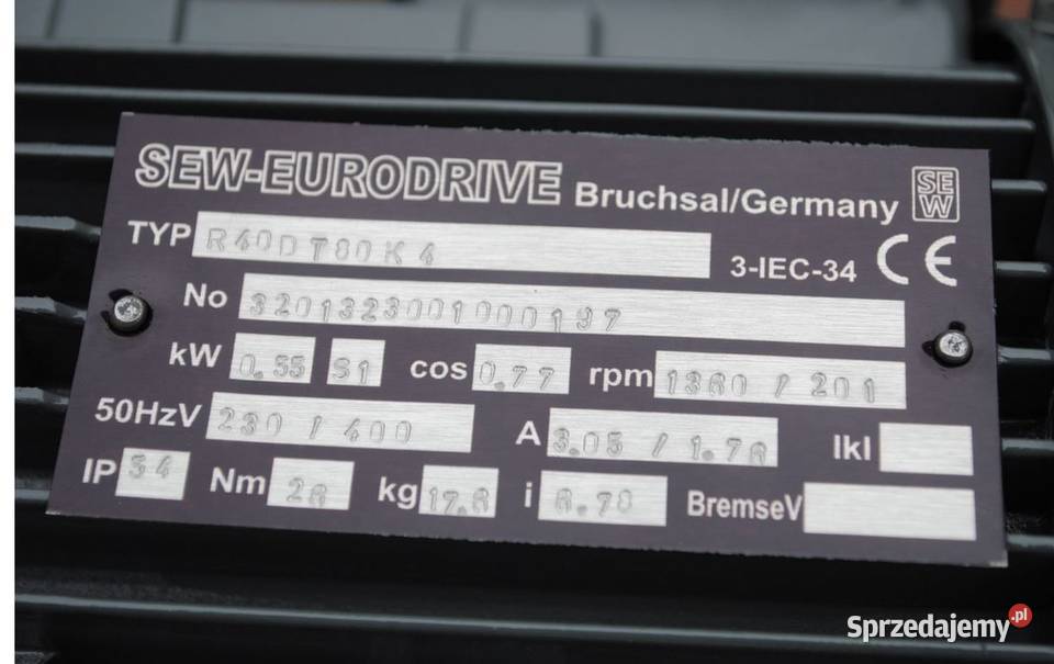 Motoreduktor 055kw 201obrmin FIRMY SEW lubuskie Kargowa sprzedam